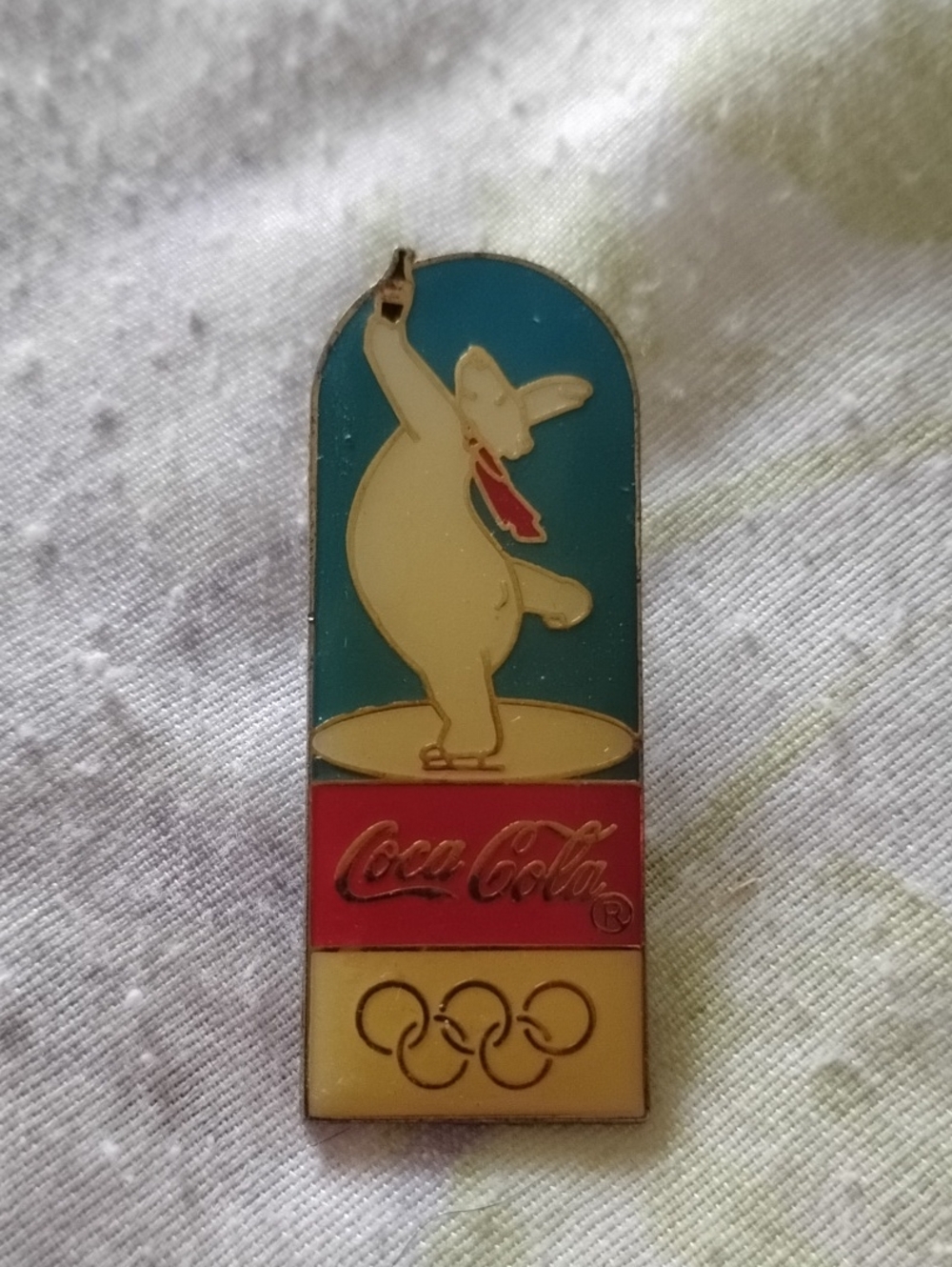 Coca Cola Polar Bear Olympic Pin - Blue, Red, Cream